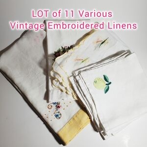 LOT of (11)  Vintage Embroidered Cocktail Napkins, Kitchen Towels & Tea Towels
